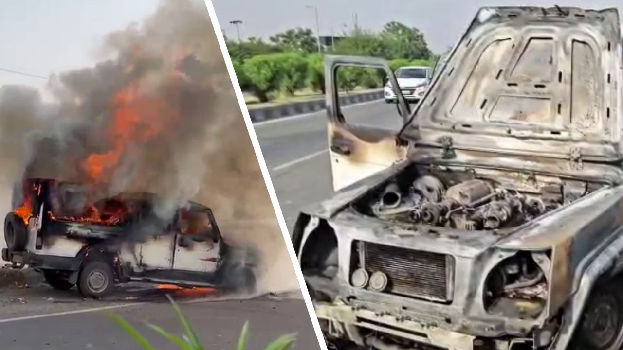 A Moving Vehicle Caught Fire on Batala Highway, the Driver Saved His Life by Jumping