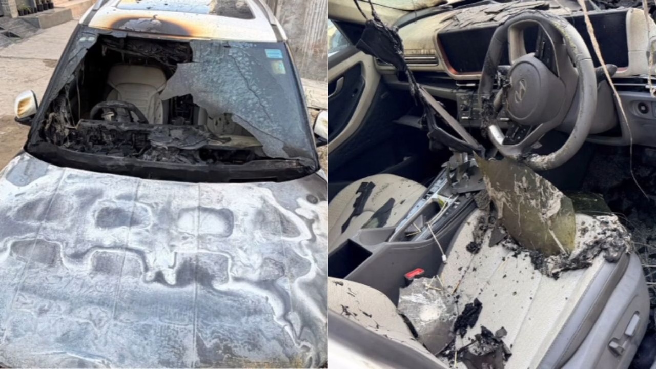 Hosiery Businessman's Car Catches Fire at Midnight in Ludhiana - CCTV Captures Everything!